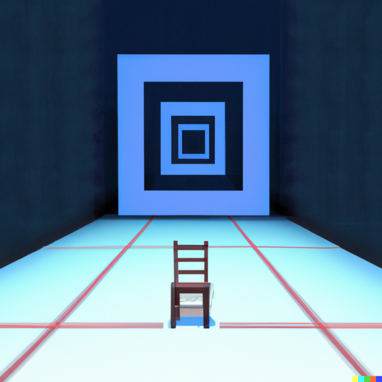 DALL·E 2022-12-01 22.23.12 - Metaverso stanza vuota con al centro una sedia ed uno schermo_Arte digitale .png